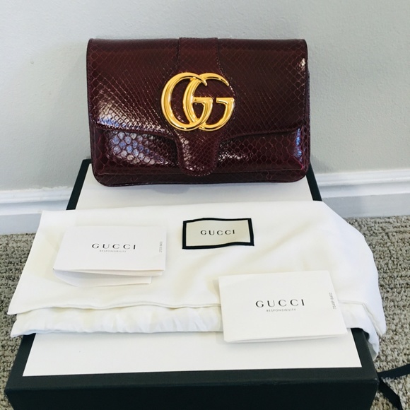 New Authentic Gucci Running Genuine Python Small Shoulder Bag Brown - Picture 5 of 14